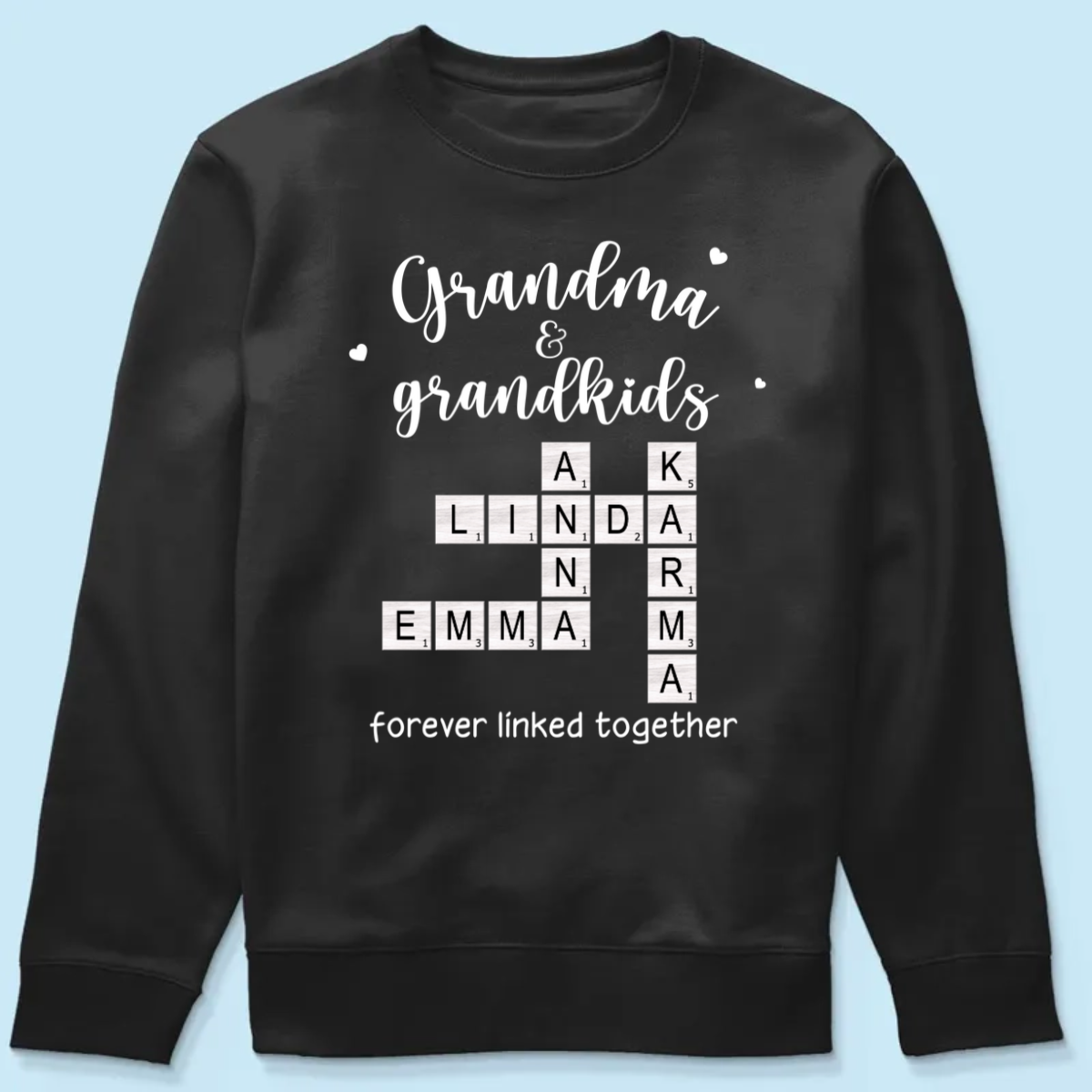 Grandma Grandpa & Grandkids Forever Linked Together Crossword Puzzle Art Personalized Shirt