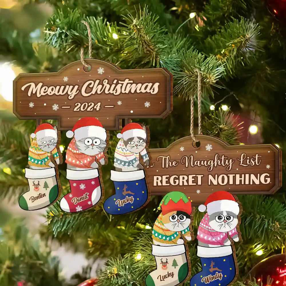 I Regret Nothing Cat Christmas - Personalized Wooden Cutout Ornament