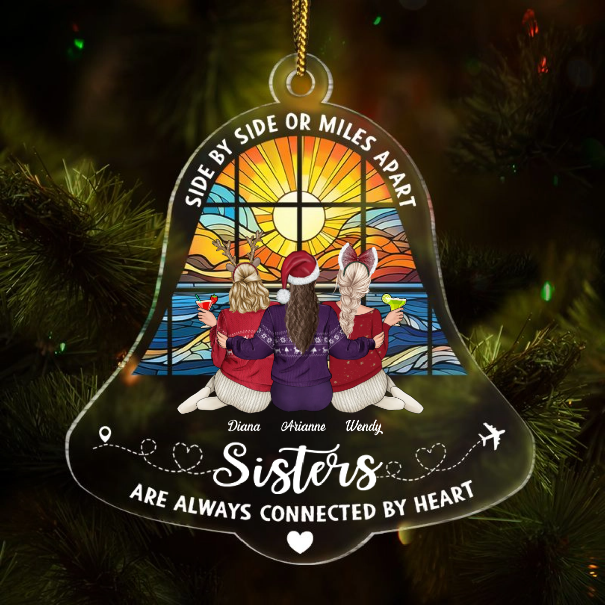 Sisters Are Always Connected - Personalized Custom Shaped Acrylic Ornament