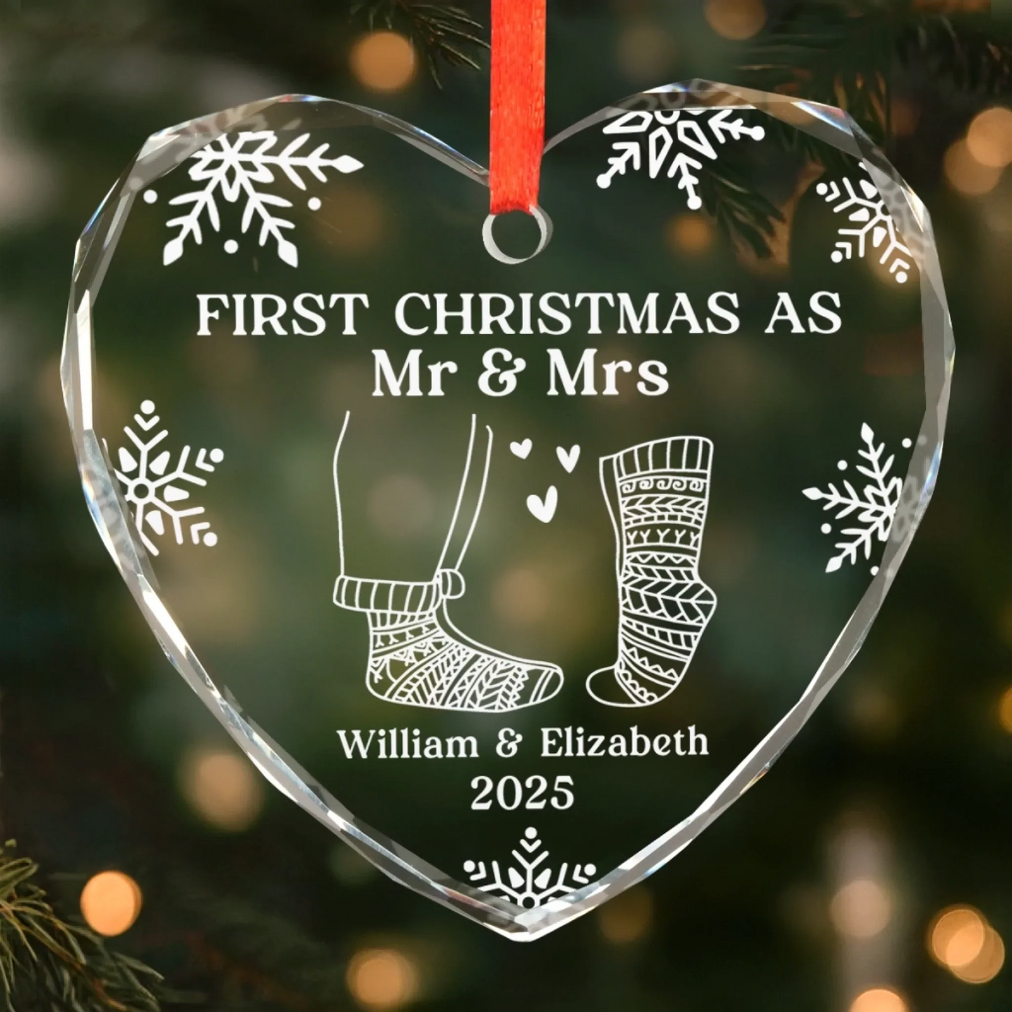 Custom First Christmas Heart Ornament - Personalized Anniversary Christmas Wedding Gifts For Husband And Wife, Him And Her