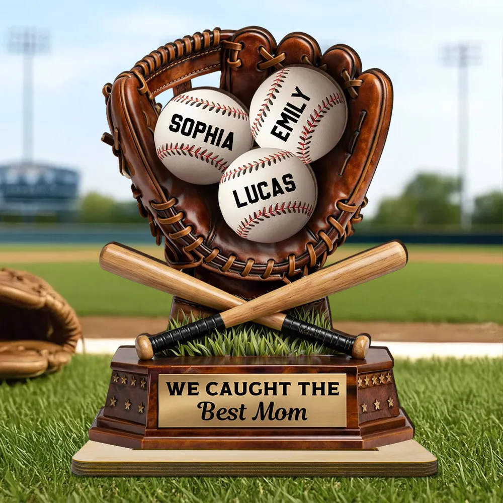 Caught The Best Mom Baseball - Personalized Wooden Plaque - Gift For Baseball Mom