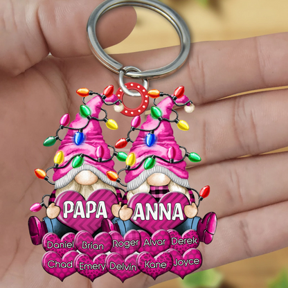 Colorful Christmas Light Doll Couple Papa Grandma Loves Sweet Heart Kids Personalized Acrylic Keychain