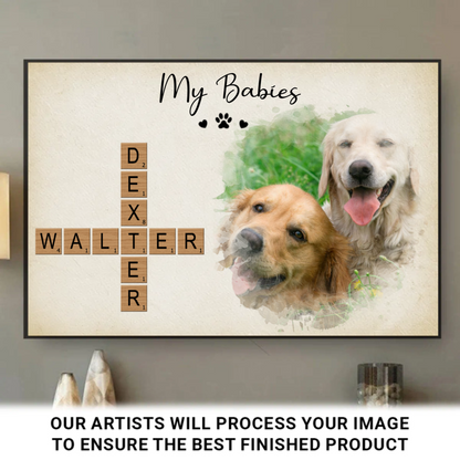 Watercolor Pet Painting From Photo Crossword Puzzle Art Personalized Poster, Unique Gift For Pet Owner