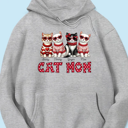 Cat Mom Valentine Pattern Personalized Shirt, Valentine's Day Gift for Cat Moms