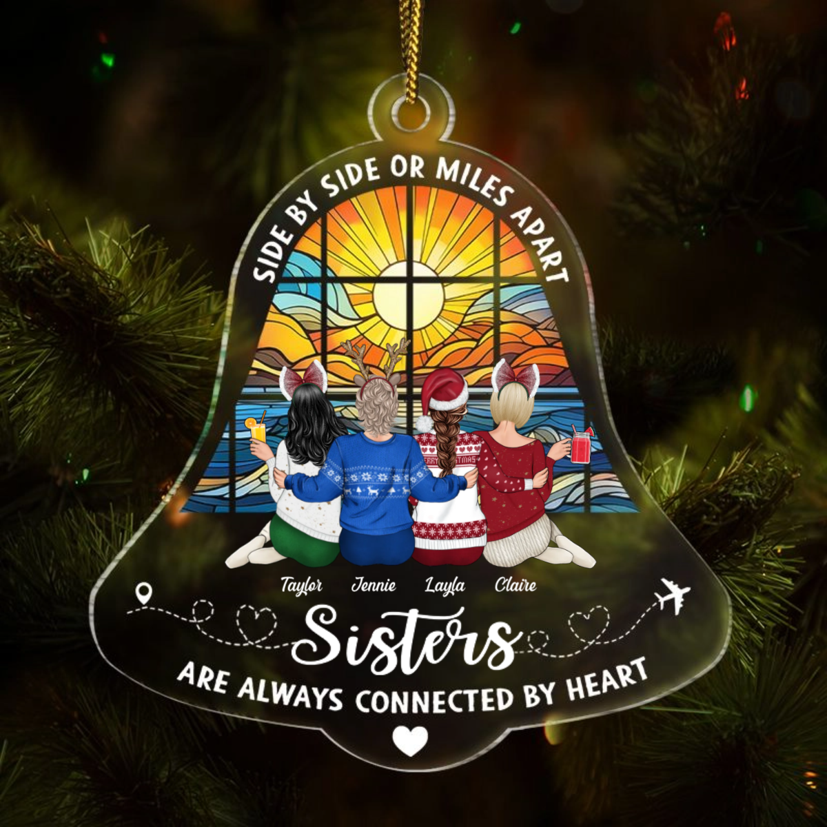 Sisters Are Always Connected - Personalized Custom Shaped Acrylic Ornament