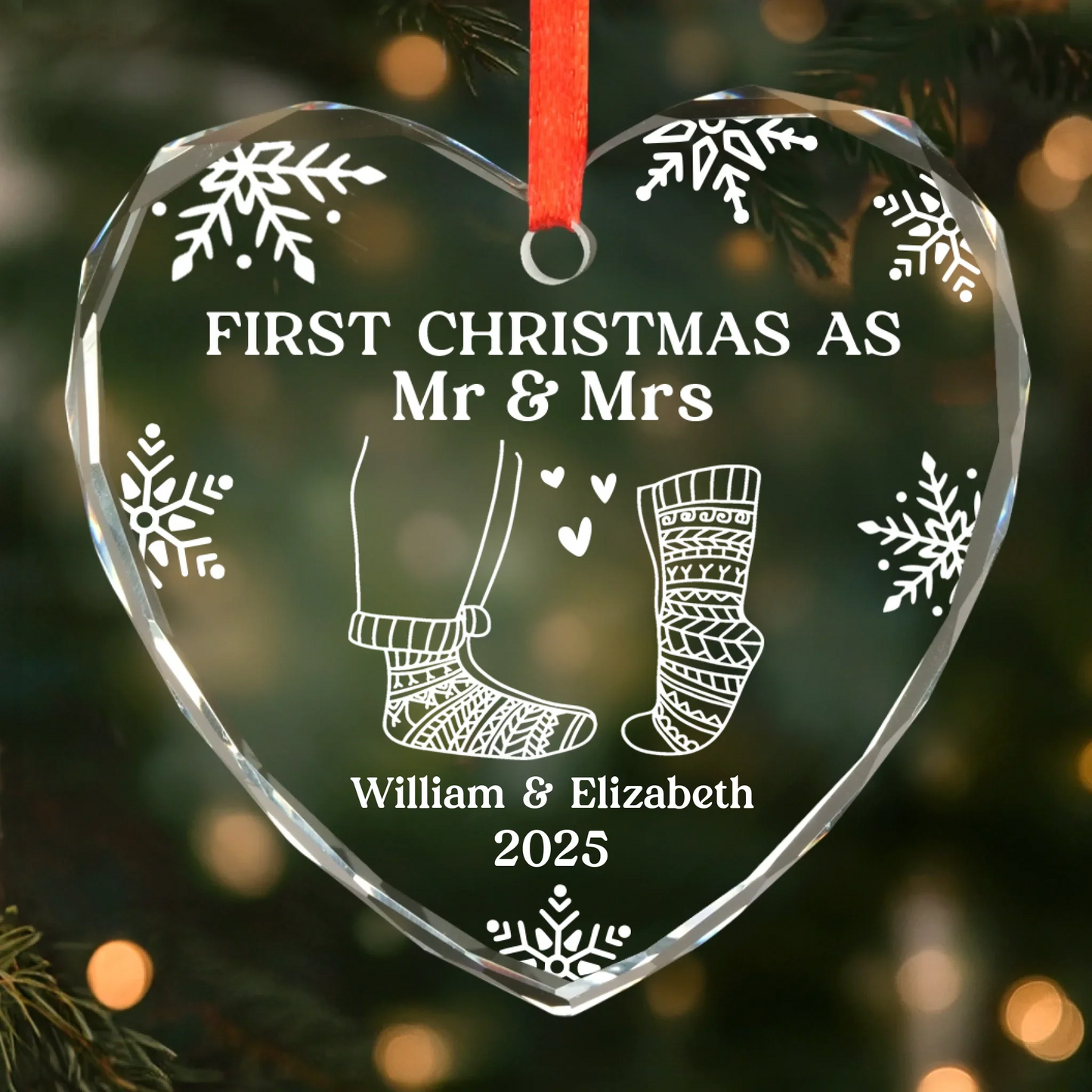 Custom First Christmas Heart Ornament - Personalized Anniversary Christmas Wedding Gifts For Husband And Wife, Him And Her