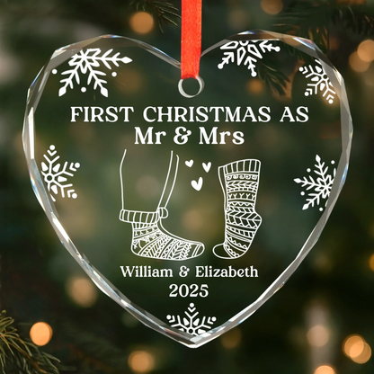 Custom First Christmas Heart Ornament - Personalized Anniversary Christmas Wedding Gifts For Husband And Wife, Him And Her