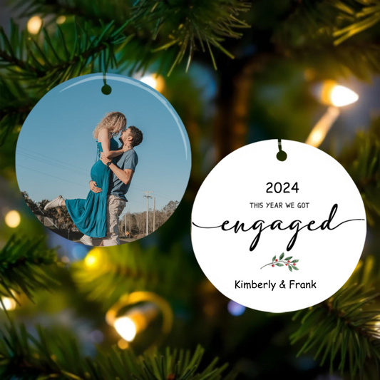 First Christmas Engaged Personalized Photo Ornament, Keepsake Engagement Gift Personalized Picture