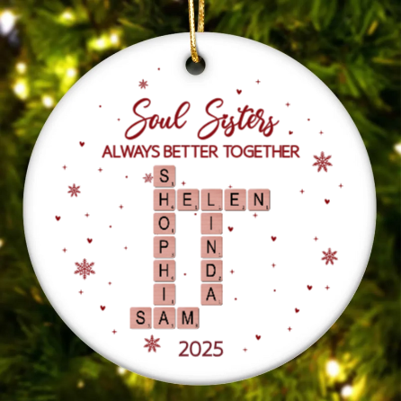 The Girls Always Better Together Festive Crossword Puzzle Art - Personalized Acrylic Ornament - Christmas Gift For Besties