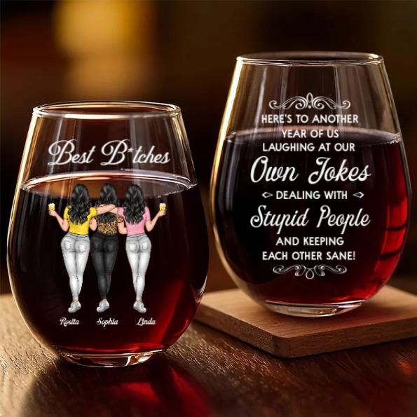 Custom Wine Glass - Personalized Best Friend Christmas Birthday Gifts For Women, Besties, Sisters, BFF - Crazy Times With My Bestie