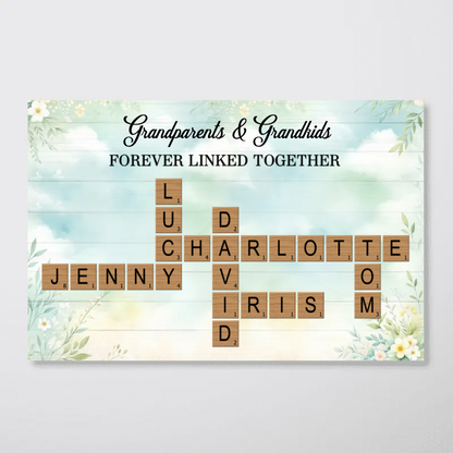 Grandma Grandpa & Grandkids Forever Linked Together Crossword Puzzle Personalized Poster, Heartfelt 2025 Mother's Day Gift For Grandma