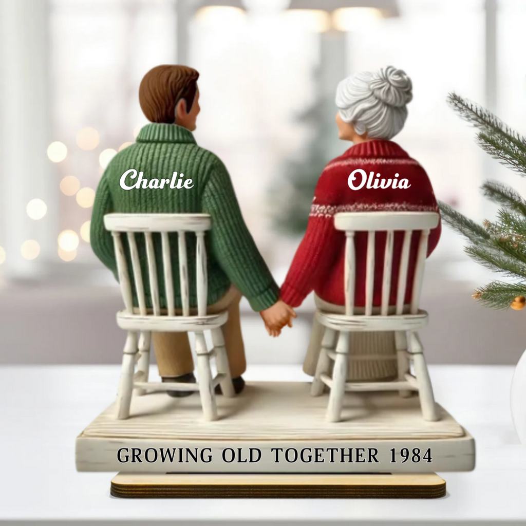 3D Effect Eternal Love Couple Growing Old Together Personalized Standing Wooden Plaque, Heartfelt Gift For Couple, For Him, For Her, Husband, Wife