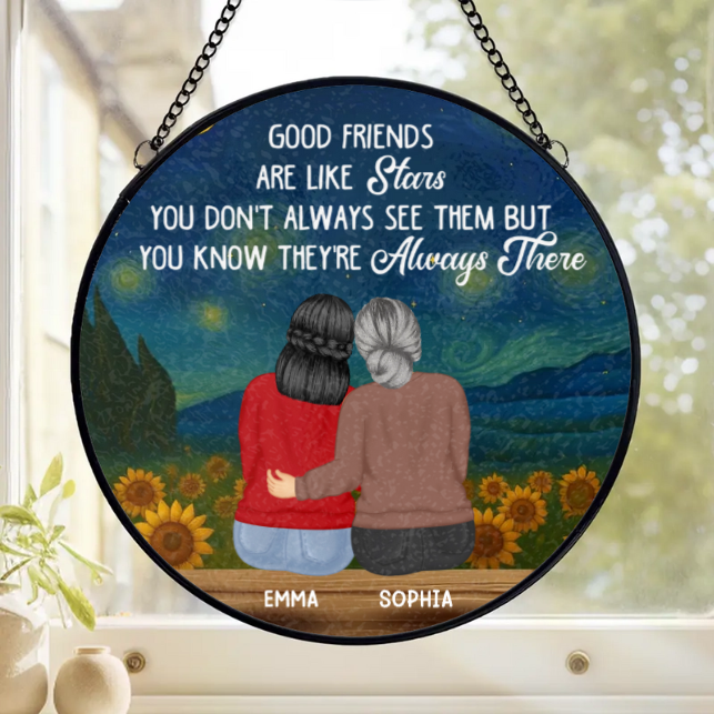 Custom Stained Glass Window Hanging Suncatcher - Personalized Best Friend Birthday Gifts For Women, Besties, Sisters, BFF - Together Is My Favorite Place
