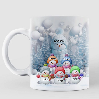 Christmas Blue Vibe Snowman Grandma Mom Colorful Kids Personalized Mug