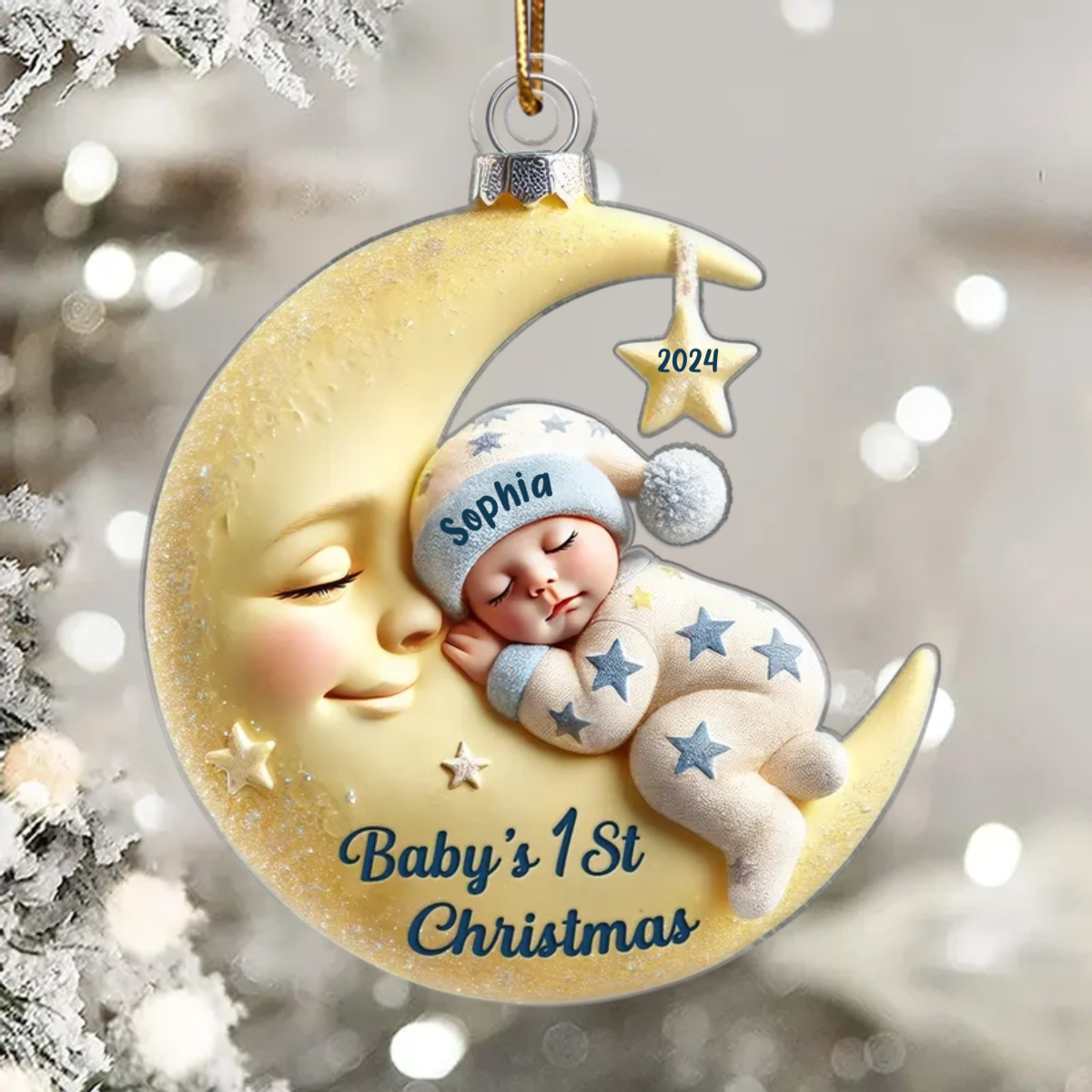 Effect Baby On Moon First Christmas 1st Christmas Keepsake Personalized Acrylic Ornament