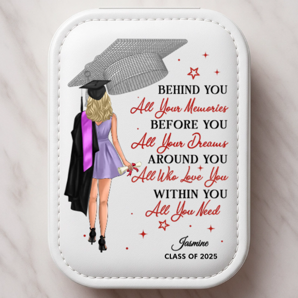 Behind You All Your Memories - Family Personalized Custom Jewelry Box LED Makeup - Graduation Gift For Family Members, Siblings, Brothers, Sisters