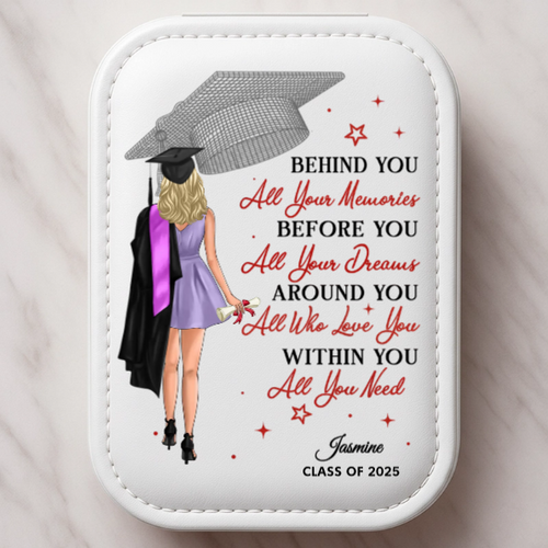 Behind You All Your Memories - Family Personalized Custom Jewelry Box LED Makeup - Graduation Gift For Family Members, Siblings, Brothers, Sisters
