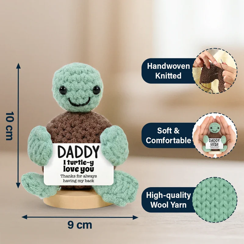 Custom Photo Dad Mom I Turtle-y Love You Thanks For Always Having My Back - Personalized Doll Crochet With Custom Card