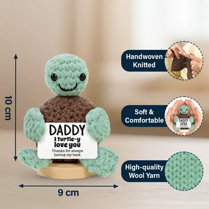 Custom Photo Dad Mom I Turtle-y Love You Thanks For Always Having My Back - Personalized Doll Crochet With Custom Card