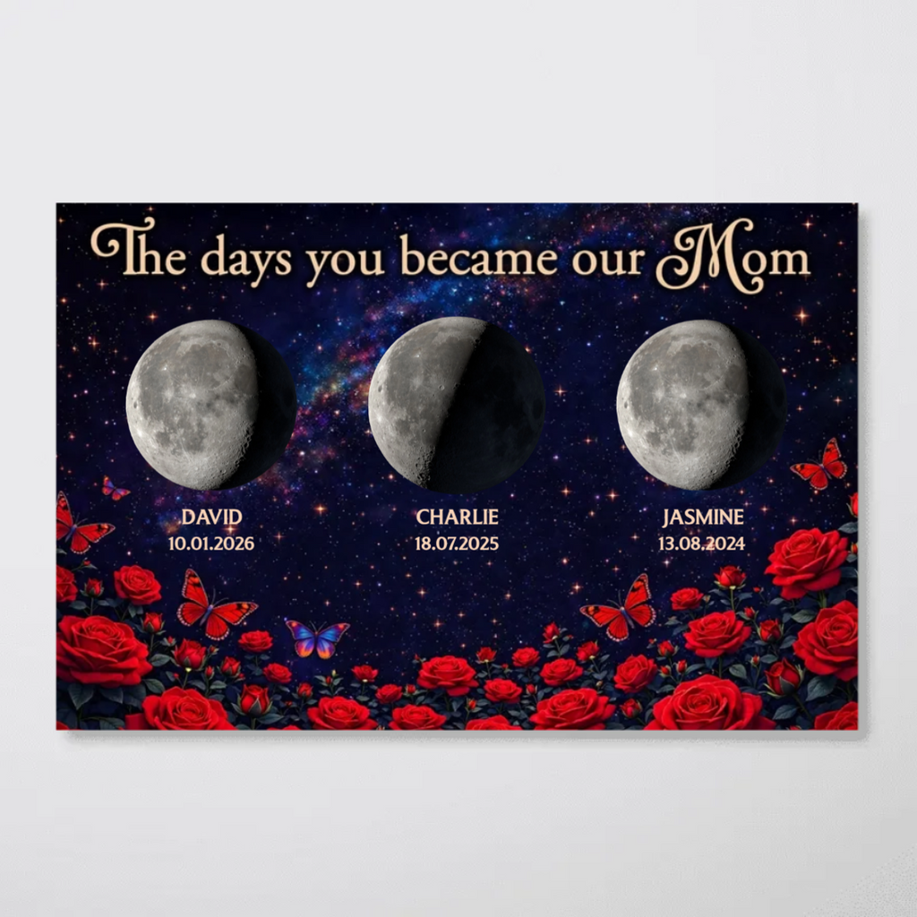 Roses The Day You Became Mom Grandma Custom Birth Moon Phase - Personalized Poster - Mother's Day Gift For Mom, Grandma