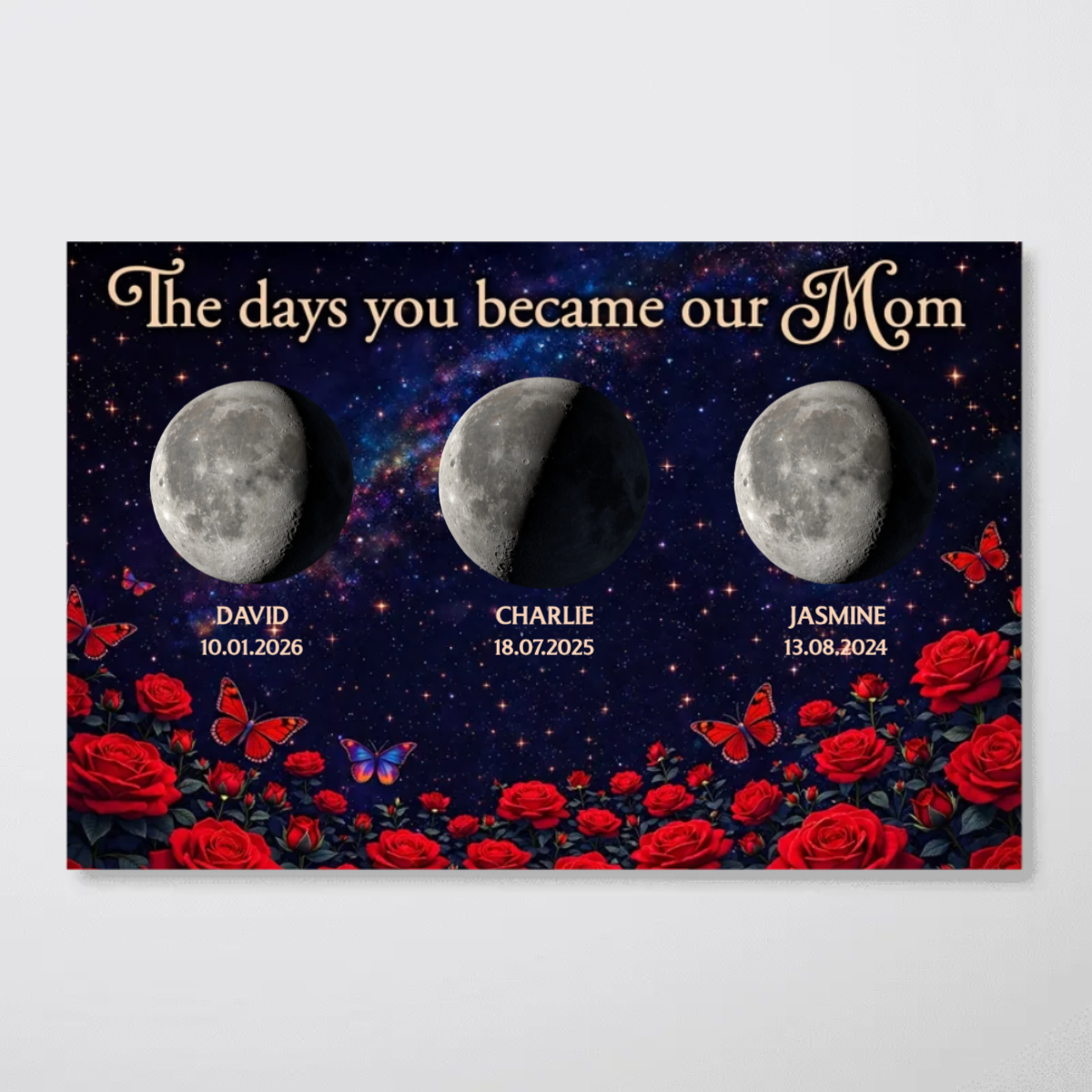 Roses The Day You Became Mom Grandma Custom Birth Moon Phase - Personalized Poster - Mother's Day Gift For Mom, Grandma