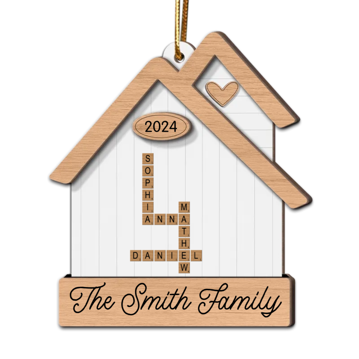 House Shaped Family Names Puzzle Crossword Personalized Wooden Ornament, Christmas Gift For Family