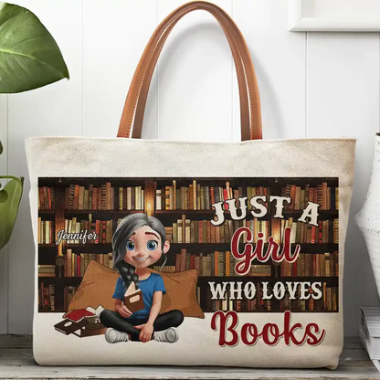 Reading Just A Girl Who Loves Books - Personalized Leather Handle Tote Bag