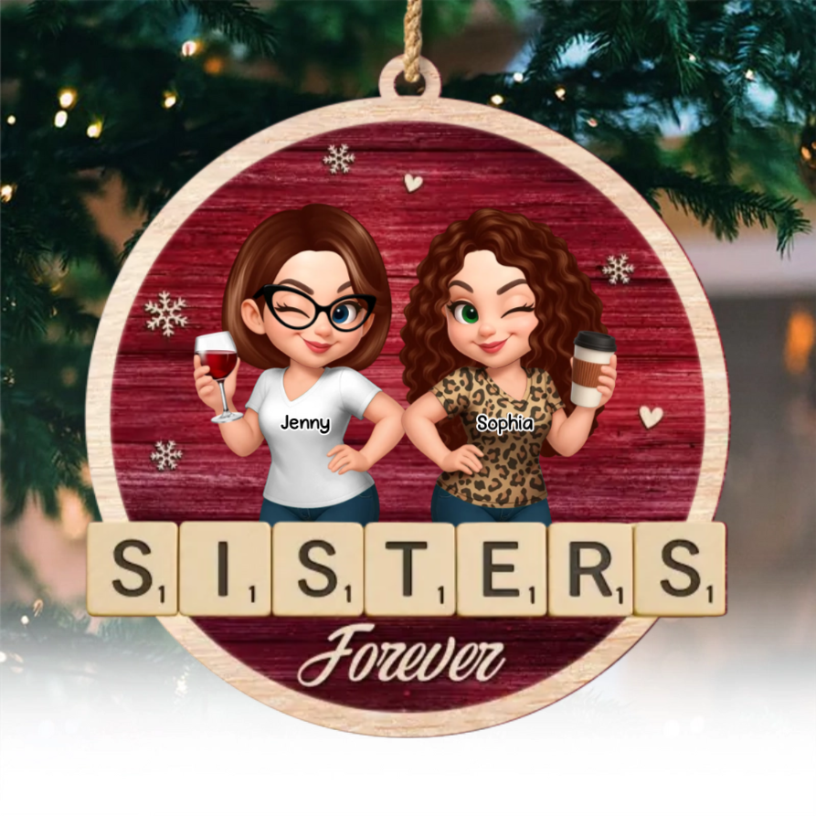 Custom Wooden Ornament - Personalized Best Friend Christmas Birthday Gifts For Women, Besties, Sisters, BFF - Cheers To Our Jolly Moments