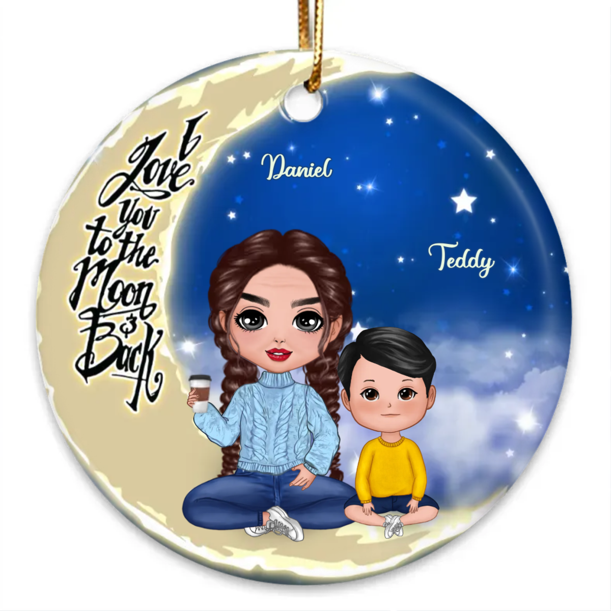 Doll Grandma Grandkids On Moon Personalized Circle Ornament