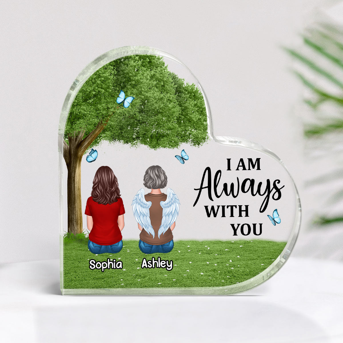 Green Tree Always With You Whole Family Memorial Remembrance Gift Personalized Heart Acrylic Plaque
