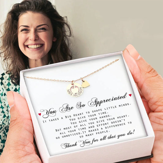 Teacher - Apple Necklace Personalized Teacher Appreciation Gifts - Personalized Necklace - The Next Custom Gift