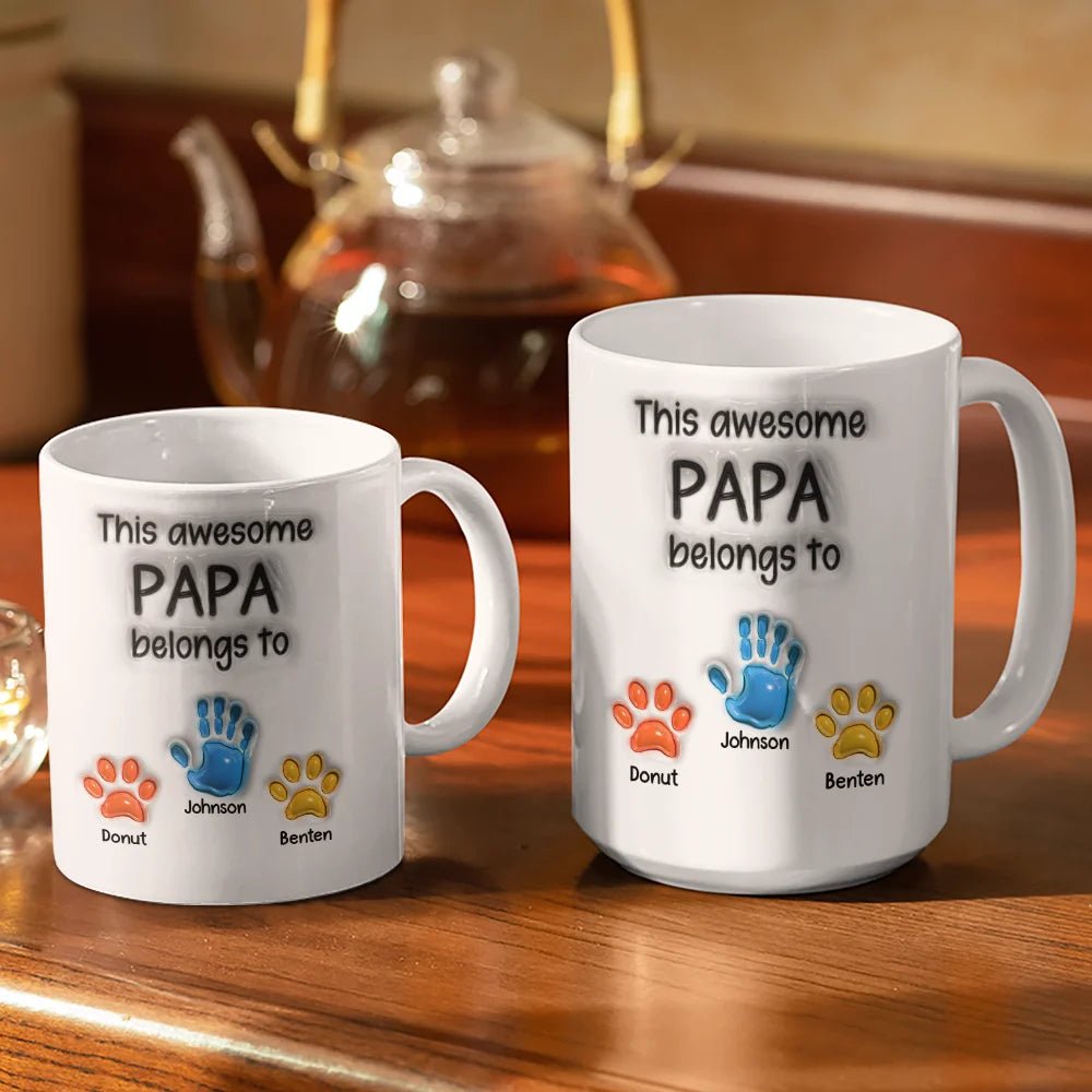 This Awesome Dad Grandpa Belongs To - Gift For Daddy, Father, Grandfather - 3D Inflated Effect Printed Mug, Personalized White Edge - to - Edge Mug - The Next Custom Gift