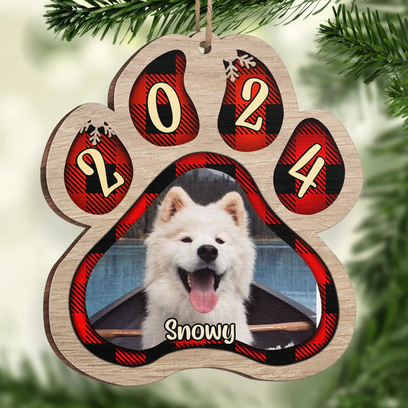 Pets And Color Paws - Upload Image - Personalized Custom Paw Shaped Wood Christmas Ornament