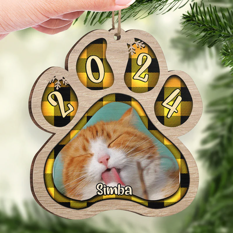 Pets And Color Paws - Upload Image - Personalized Custom Paw Shaped Wood Christmas Ornament