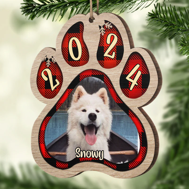 Pets And Color Paws - Upload Image - Personalized Custom Paw Shaped Wood Christmas Ornament