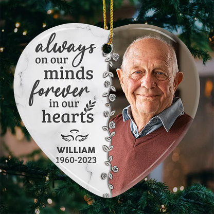 Custom Photo Forever In Our Hearts - Personalized Heart Shaped Ornament