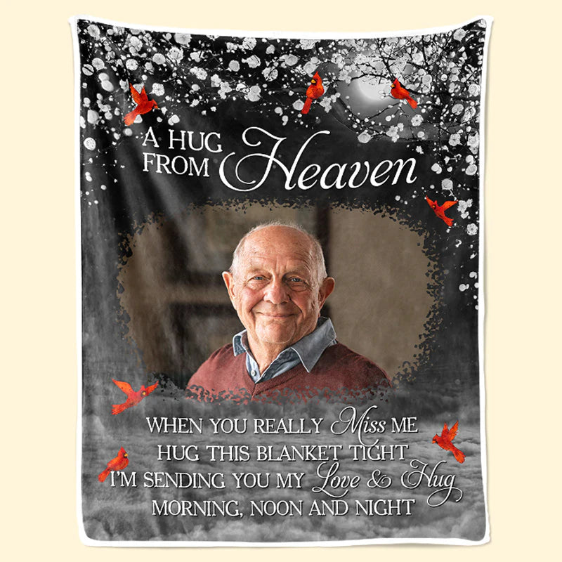 Custom Photo A Hug From Heaven - Memorial Personalized Custom Blanket - Christmas Gift, Sympathy Gift For Family Members