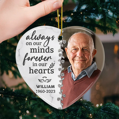 Custom Photo Forever In Our Hearts - Personalized Heart Shaped Ornament