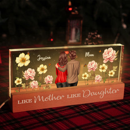 Like Mother Like Daughter Birth Month Flower Personalized Acrylic Block LED Night Light, Heartfelt Gift For Couple, For Him, For Her, Boyfriend, Girlfriend, Husband, Wife