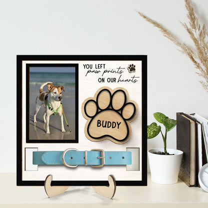 You Left Paw Prints On Our Hearts Photo Inserted Memorial Remembrance Gift Pet Collar Keepsake Personalized Wooden Pet Collar Holder