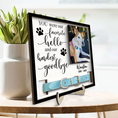 Our Favorite Hello Hardest Goodbye Dog Cat Sympathy Gift Photo Memorial Collar Keepsake Personalized Wooden Pet Collar Holder