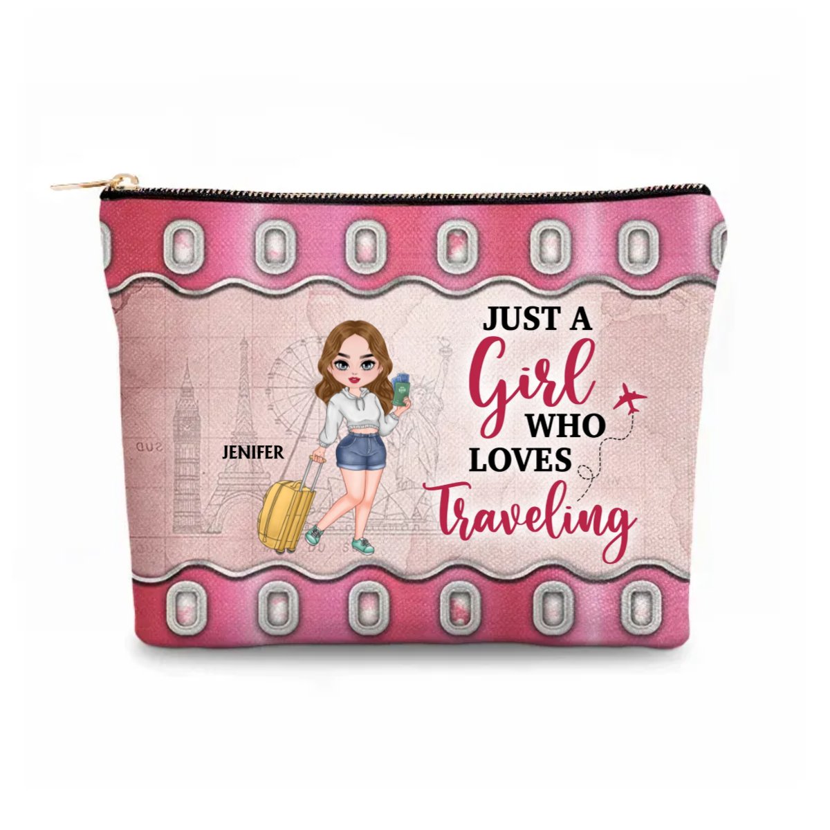 Travel - Just A Girl Who Loves Traveling - Personalized Cosmetic Bag - The Next Custom Gift