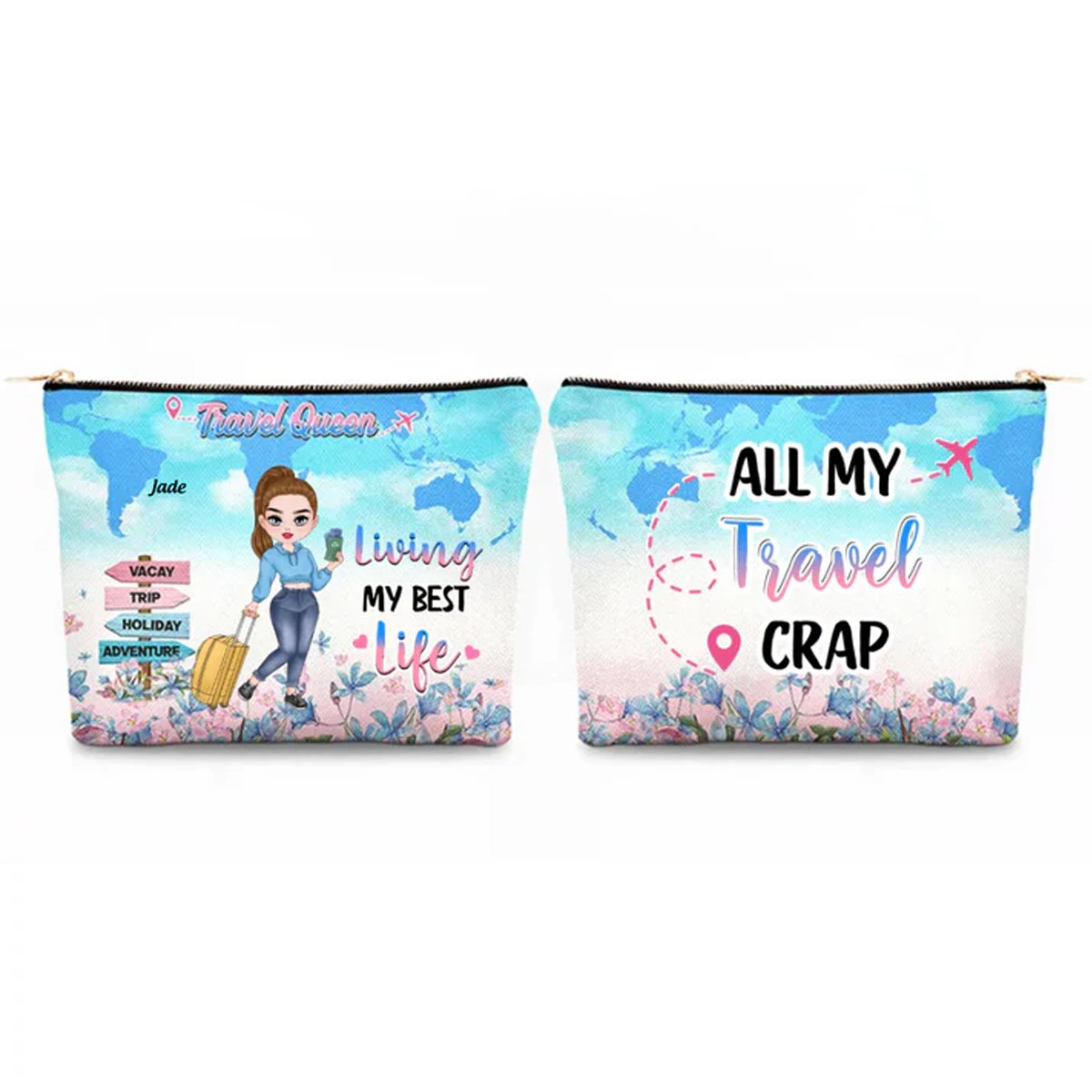 Travel Lovers - All My Travel Crap - Personalized Cosmetic Bag - The Next Custom Gift