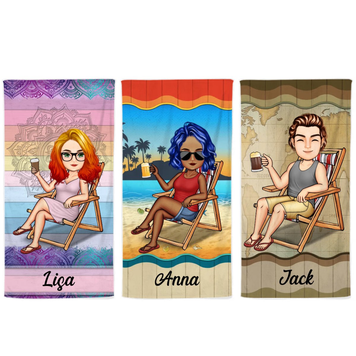 Traveling - Traveling Beach Poolside Swimming Picnic Vacation Cartoon - Personalized Beach Towel - The Next Custom Gift