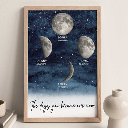Starry Night Customize Birth Moon Phase The Day You Became Mom Personalized Poster, Heartfelt 2025 Mother's Day Gift
