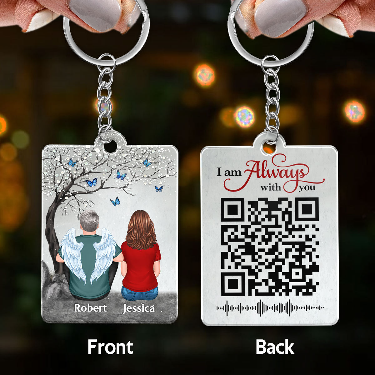 Blossom Tree Family Memorial Remembrance Keepsake Voice Message QR Code Personalized Acrylic Keychain