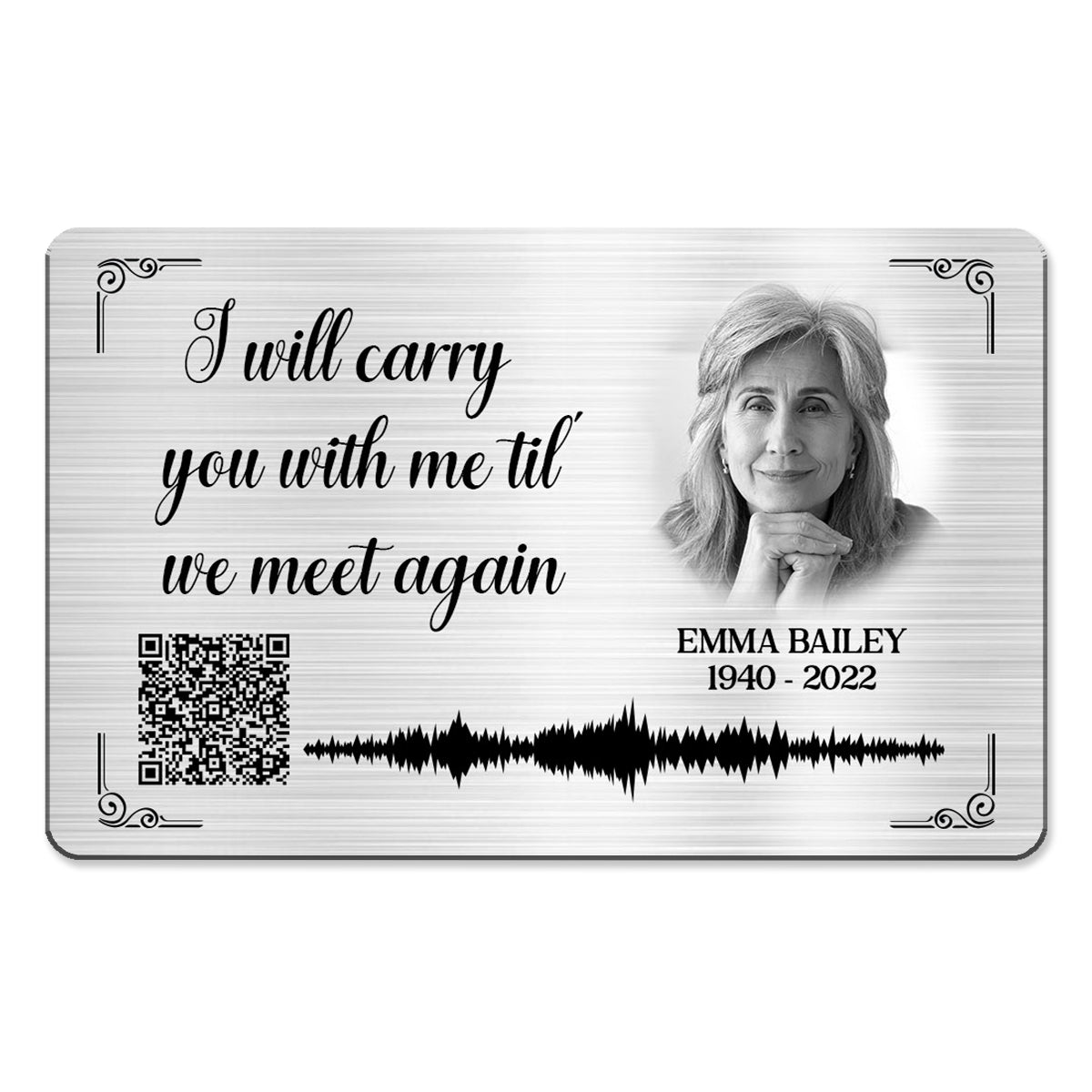 Carry You With Me Photo Inserted Voicemail Scannable QR Code Personalized Metal Card