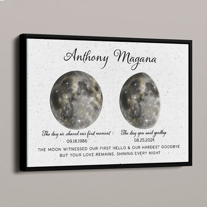 The Moon Witnessed Our First Hello And Our Hardest Goodbye Memorial Golden Dust Moon Phase Personalized Poster