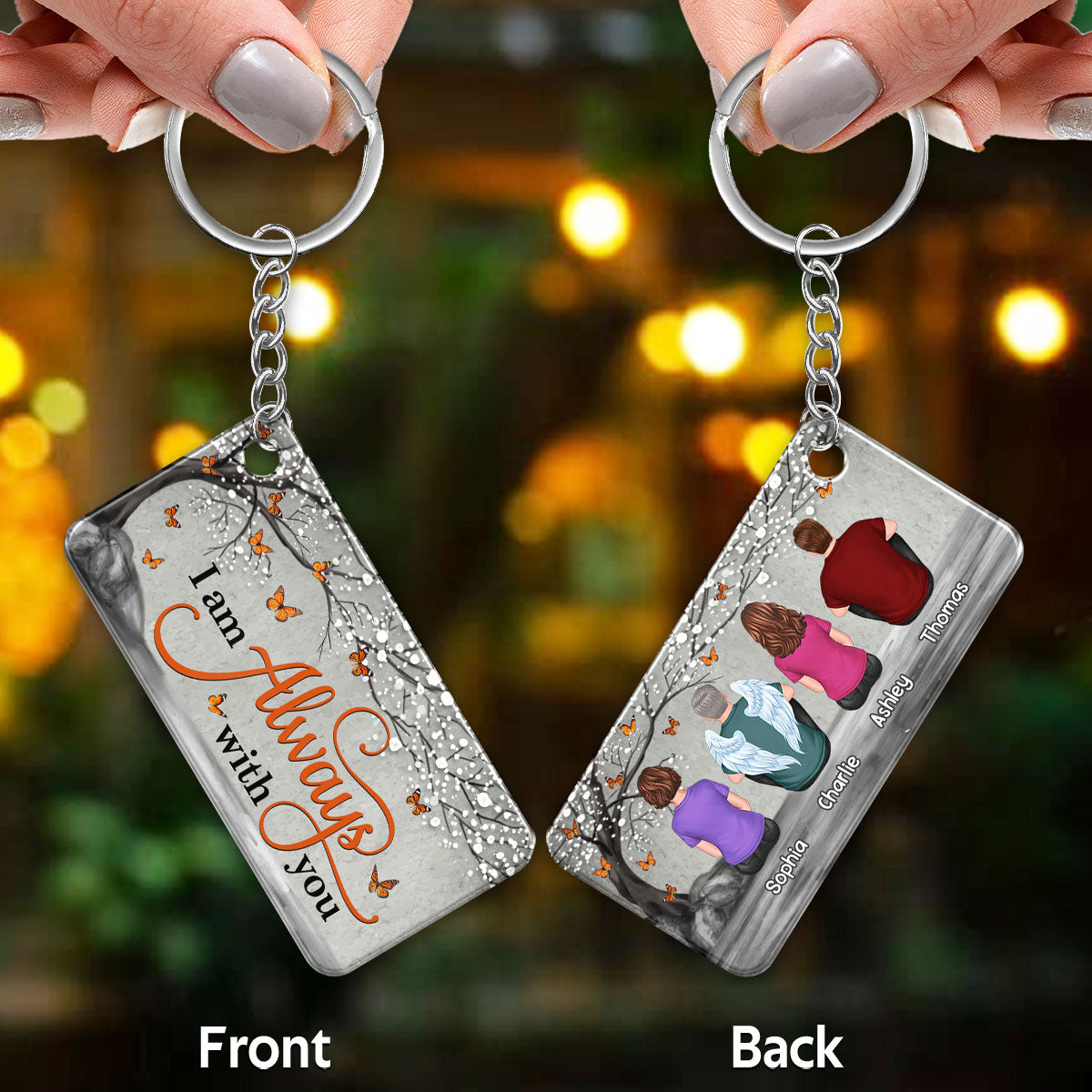 Orange Butterflies Blossom Tree Always With You Whole Family Memorial Remembrance Gift Personalized Acrylic Keychain
