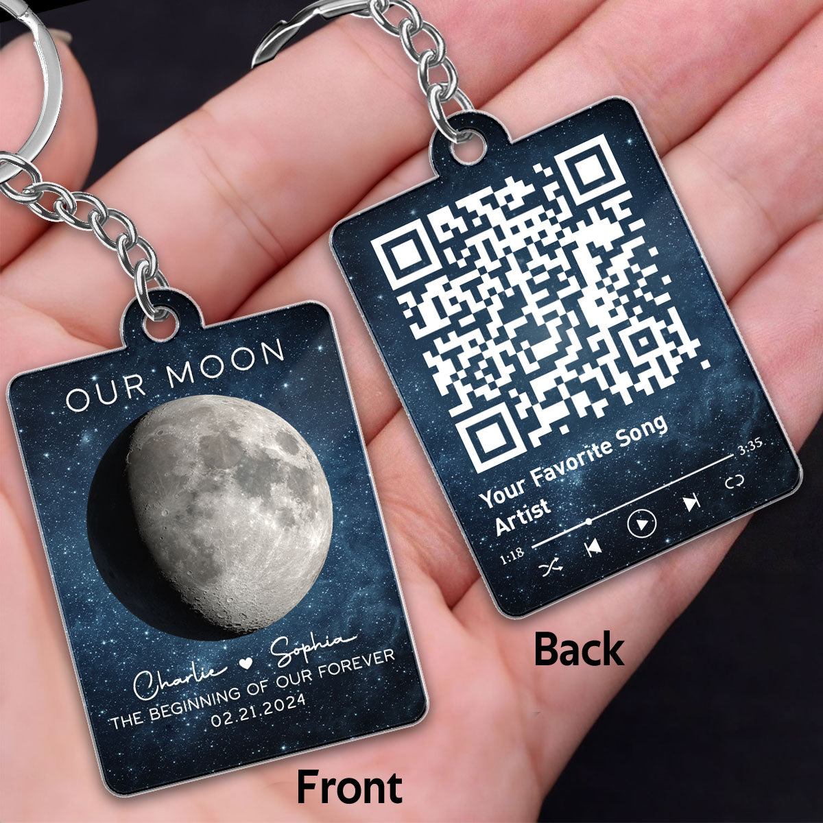 Our Moon Couple Gift Moon Phase Art Anniversary Gift For Him Gift For Her Personalized Acrylic Keychain
